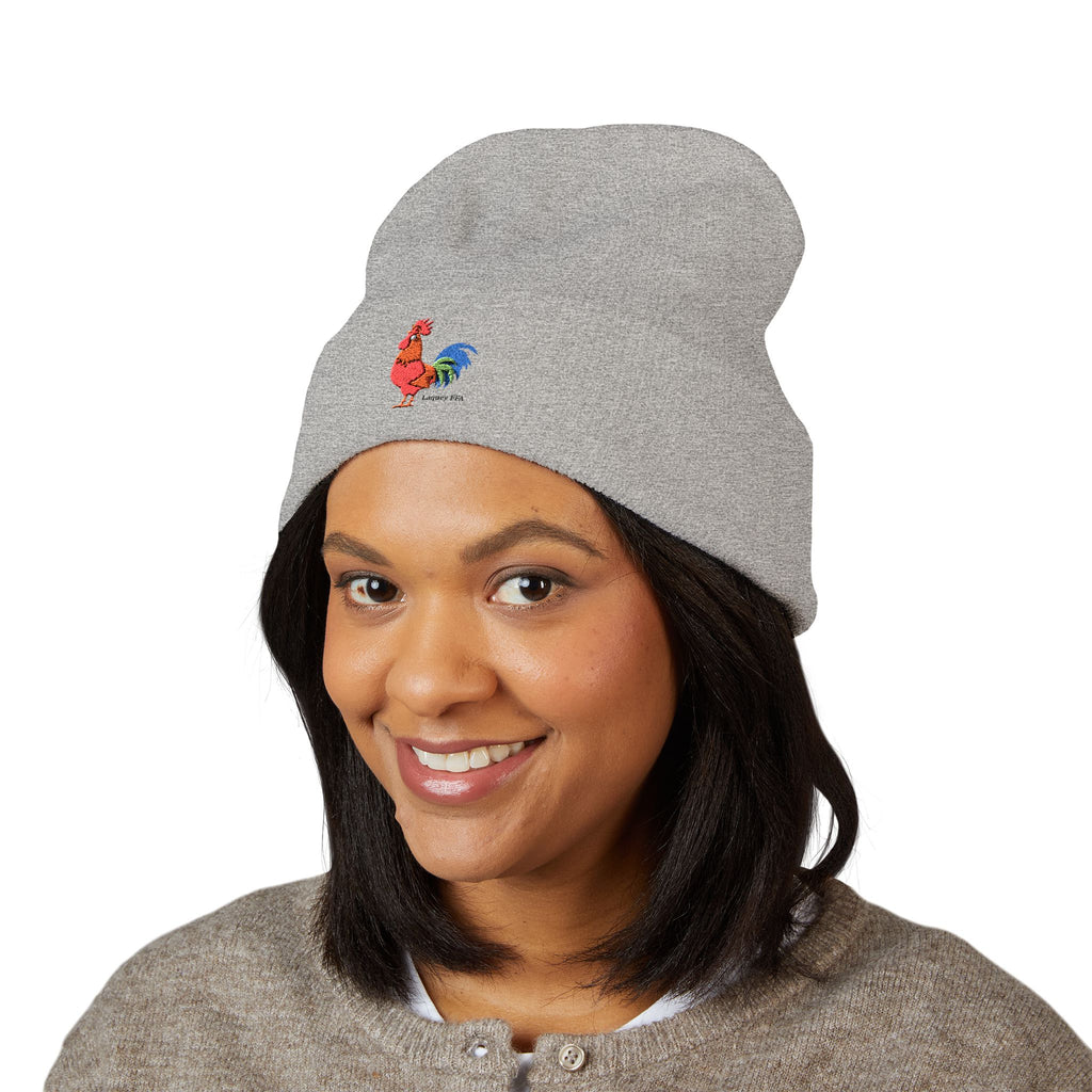Embroidered Colorful Rooster Cuffed Beanie — Farmhouse Winter Hat