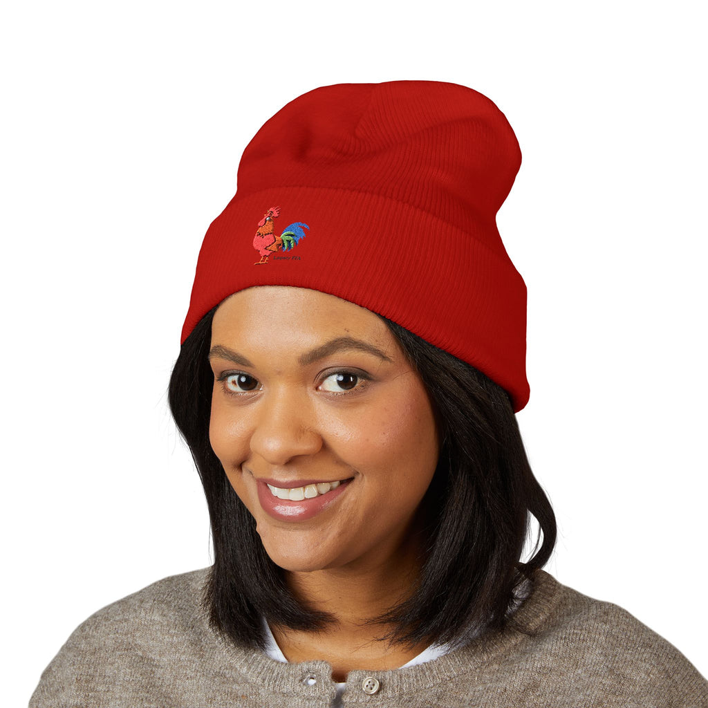 Embroidered Colorful Rooster Cuffed Beanie — Farmhouse Winter Hat