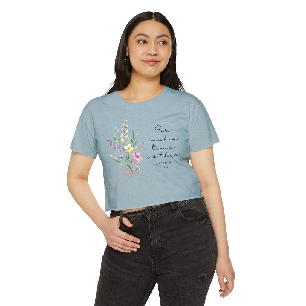 Crop Top — Floral "For Such a Time as This" Inspirational Festival Tee