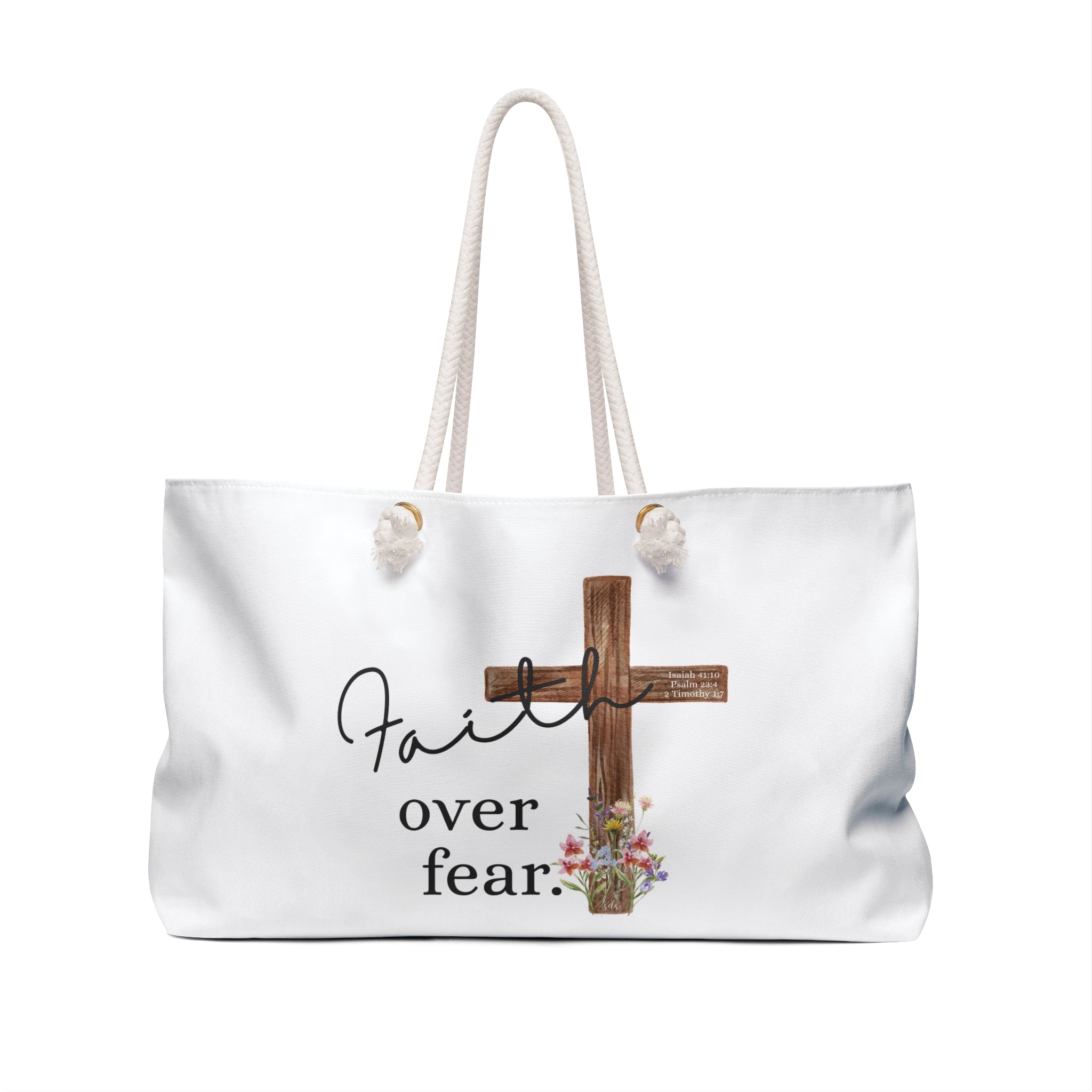 Faith Over Fear Weekender Bag – Religious Cross Travel Tote