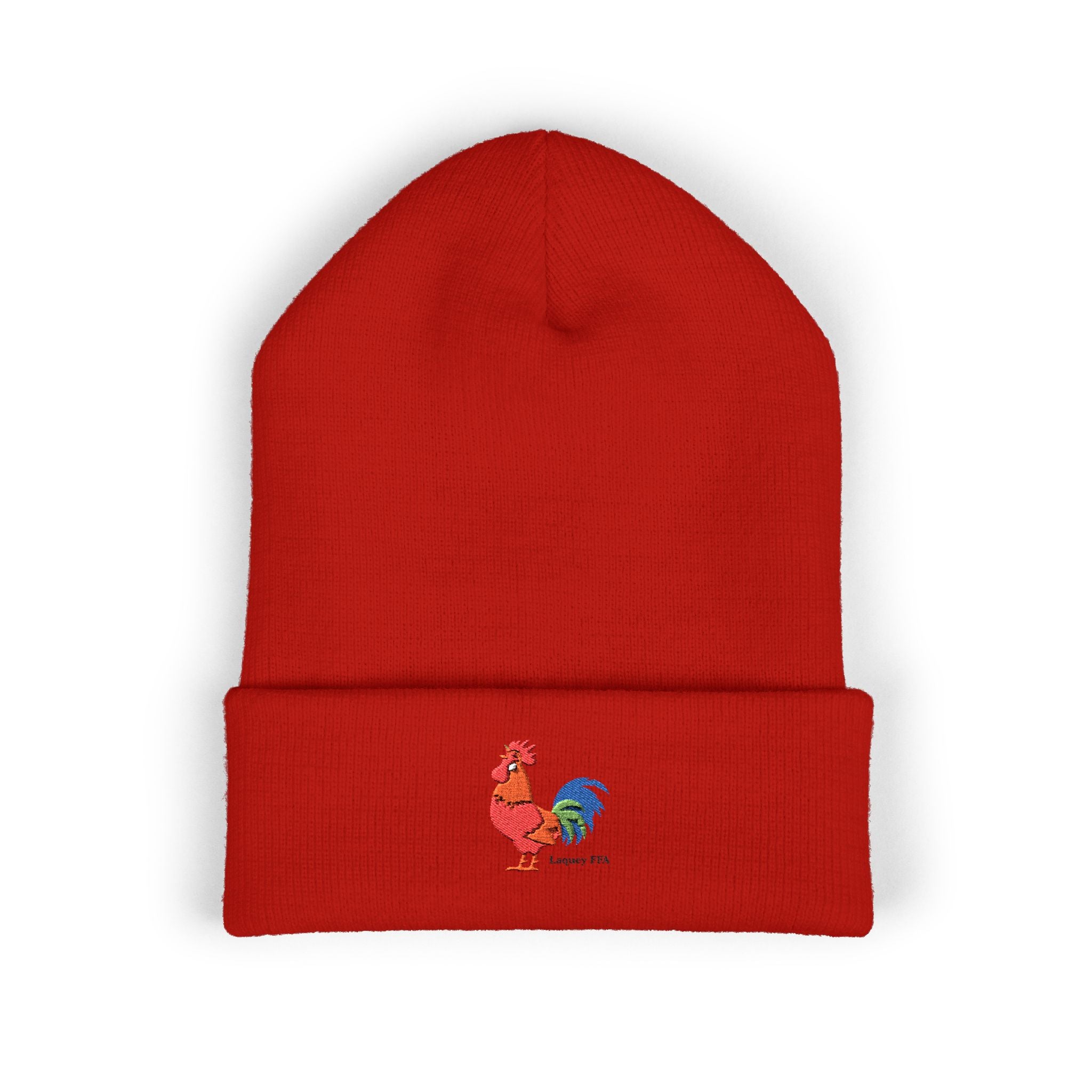 Embroidered Colorful Rooster Cuffed Beanie — Farmhouse Winter Hat