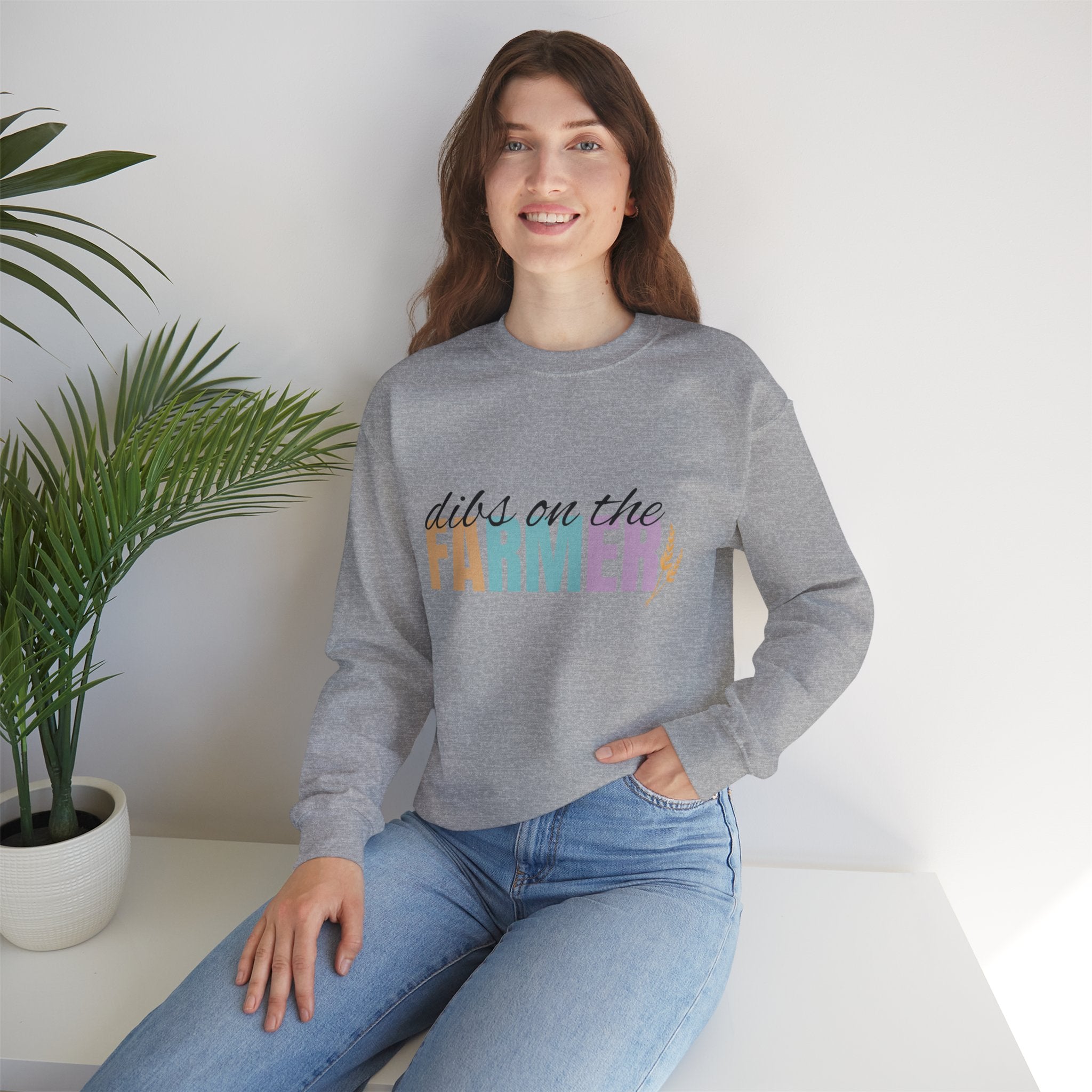 Farmer Vibes Crewneck Sweatshirt – "Dibs on the Farmer" Pastel Graphic